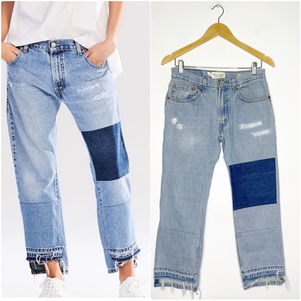 NILI LOTAN Franki Patchwork Boyfriend Jeans Size 24